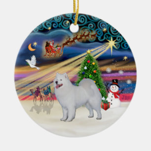 Adorno De Cerámica Magia de Navidad - Samoyed (en pie)