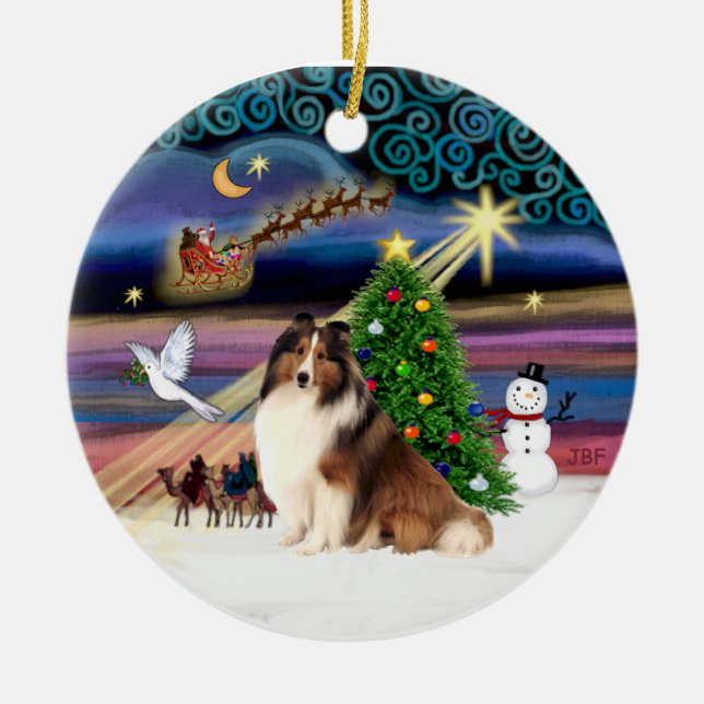 Adorno De Cerámica Magia de Navidad - Sheltie #7 (Frente)