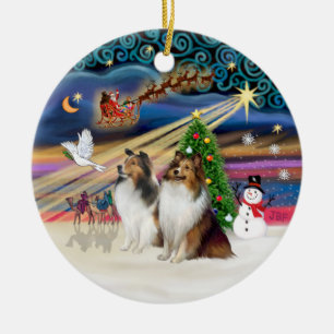 Adorno De Cerámica Magia de Navidad - Shelties (DOS sable-blanco)
