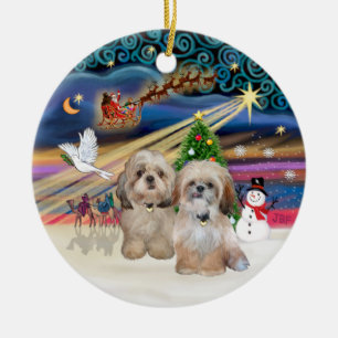 Adorno De Cerámica Magia de Navidad - Shih Tzu (DOS - P+Y)