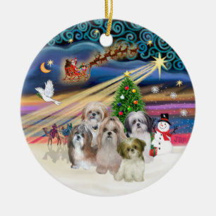 Adorno De Cerámica Magia de Navidad - Shih Tzus (CINCO)