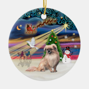 Adorno De Cerámica Magia de Navidad - Spaniel Tibetano (beige)