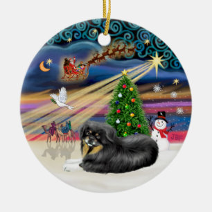 Adorno De Cerámica Magia de Navidad - Spaniel Tibetano (negro-marrón)