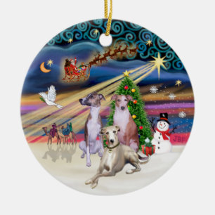 Adorno De Cerámica Magia de Navidad - Tres Whippets