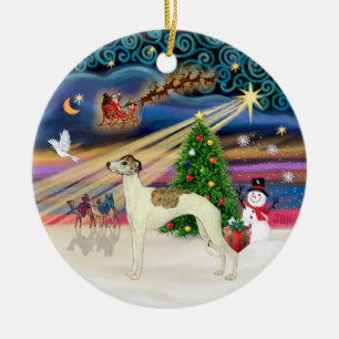 Adorno De Cerámica Magia de Navidad - Whippet 3 (atigrado-crema)