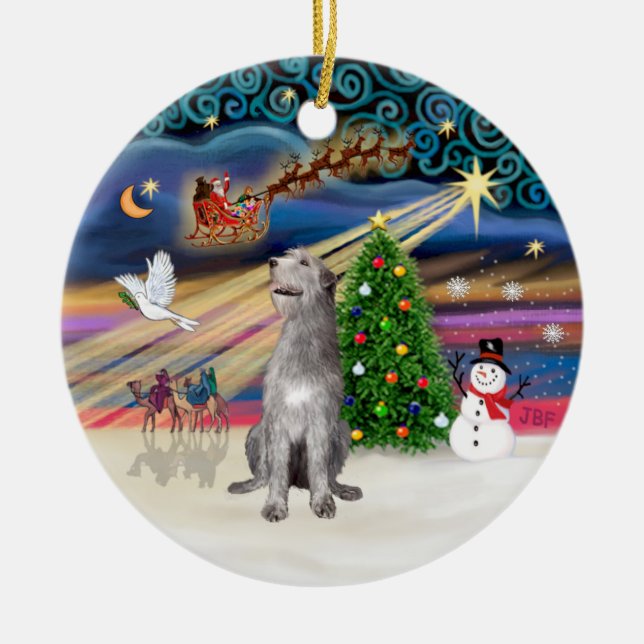 Adorno De Cerámica Magia de Navidad - Wolfhound irlandés (Frente)