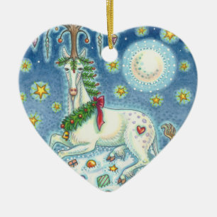 Adorno De Cerámica MAGIA DE UN NAVIDAD UNICORN, CABALLO ORNAMENTE Cor