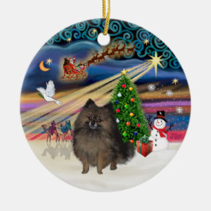 Adorno De Cerámica Mágica de Navidad - Brindle Pomeranian