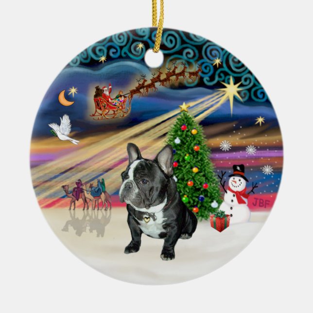 Adorno De Cerámica Mágica de Navidad - Bulldog francés (blanco-negro) (Frente)