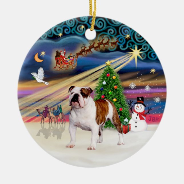 Adorno De Cerámica Mágica de Navidad - Bulldog inglés (marrón-blanco  (Frente)