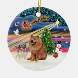 Adorno De Cerámica Mágica de Navidad - Chow Chow (rojo)