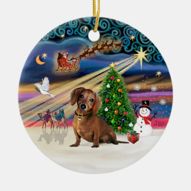 Adorno De Cerámica Mágica de Navidad - Dachshund (marrón 2) (Frente)
