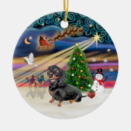 Adorno De Cerámica Mágica de Navidad - Dachshund (negro-tan 4)