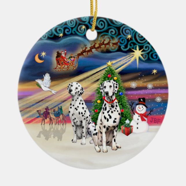 Adorno De Cerámica Mágica de Navidad - Dalmatianos (dos) (Frente)