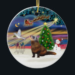 Adorno De Cerámica Mágica de Navidad - Ferret 1<br><div class="desc">Un hurón es el punto central de este diseño que presenta un ángel anunciando la gran noticia mientras tres hombres sabios encuentran su camino a la luz de la estrella de Belén.</div>