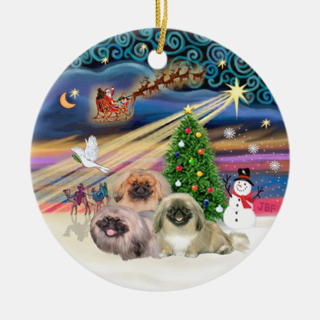 Adorno De Cerámica Mágica de Navidad - Pekingese (Tres) (Frente)