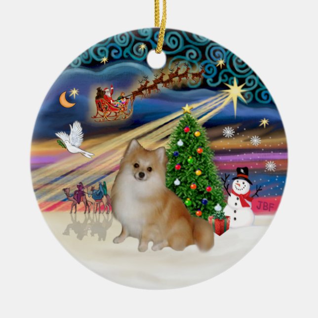 Adorno De Cerámica Mágica de Navidad - Pomeraniano (rojo claro) (Frente)