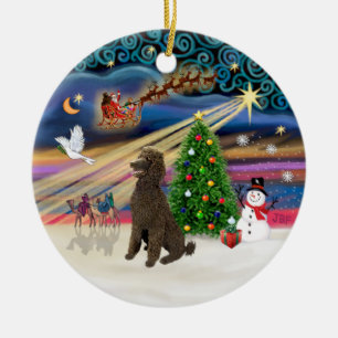 Adorno De Cerámica Mágica de Navidad - Poodle (chocolate estándar)