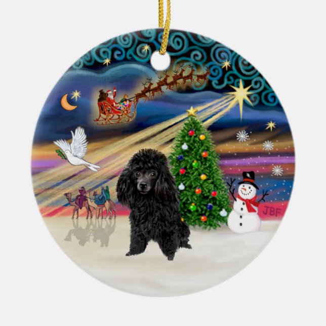Adorno De Cerámica Mágica de Navidad - Poodle (negro juguete) (Frente)