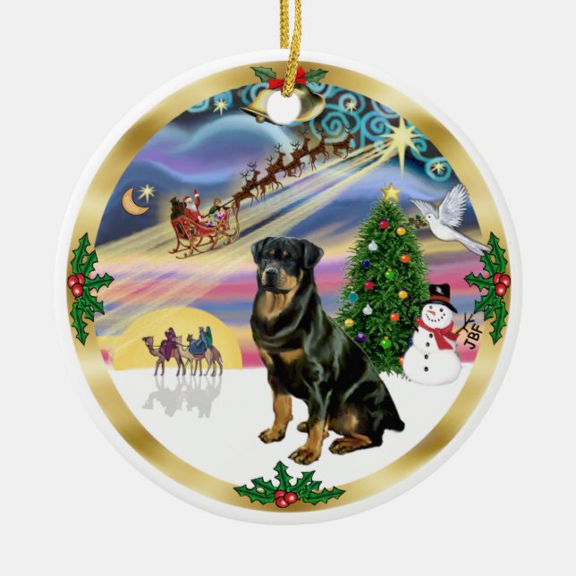 Adorno De Cerámica Mágica de Navidad - Rottweiler 3 (Frente)