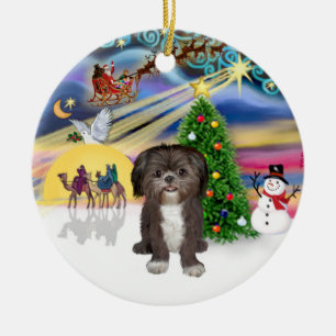 Adorno De Cerámica Mágica de Navidad - Shih Tzu (marrón/blanco)
