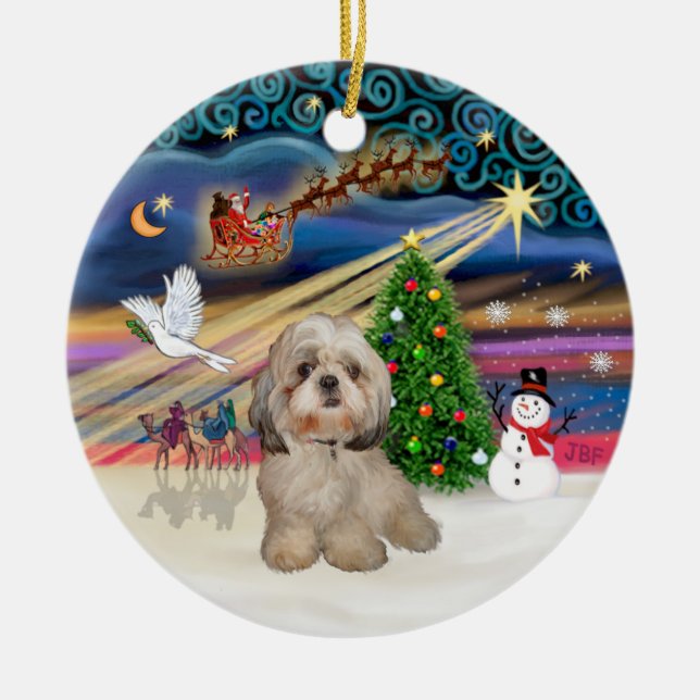 Adorno De Cerámica Mágica de Navidad - Shih Tzu (Y) (Frente)