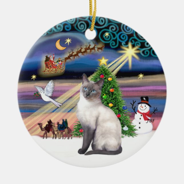 Adorno De Cerámica Mágica de Navidad - Siamés de Punto Azul (Frente)
