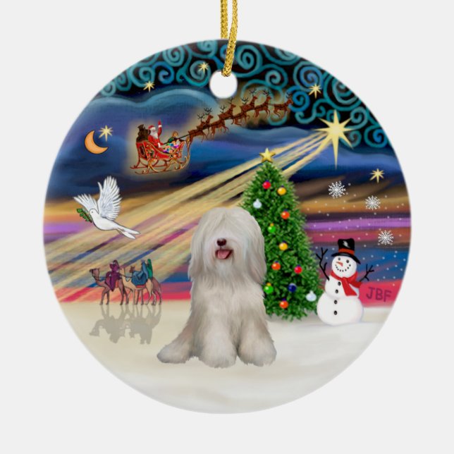 Adorno De Cerámica Mágica de Navidad - Terrier tibetano (blanco) (Frente)