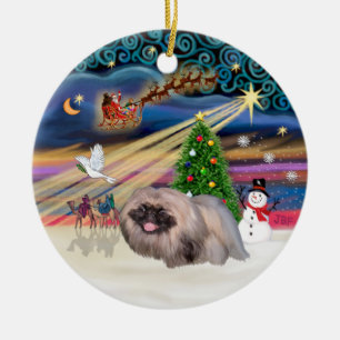 Adorno De Cerámica Mágica navideña - Pekingese (máscara negra estable