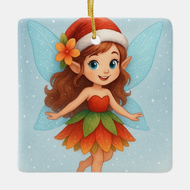 Adorno De Cerámica Magical Christmas Fairy, Cute Winter Fairy (Anverso)