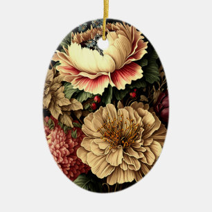 Adorno De Cerámica Magnífico Arreglo Floral Vintage