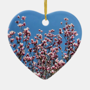 Adorno De Cerámica Magnolia de primavera rosada florecimiento Ornamen