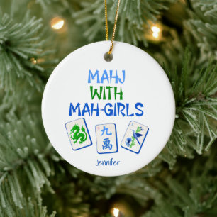 Adorno De Cerámica Mahjong con chicas Mah de baldosas de acuarela per