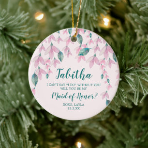 Adorno De Cerámica Maid Of Honor Propuesta Personalizada Pink Florals
