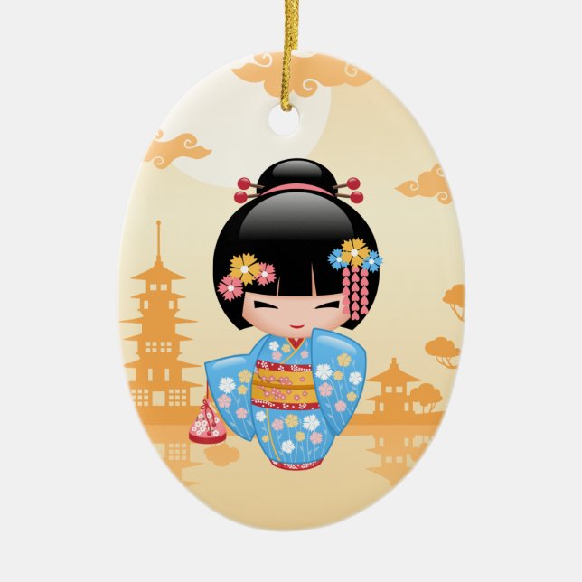 Adorno De Cerámica Maiko Kokeshi Doll - Cute Japanese Geisha Girl (Frente)