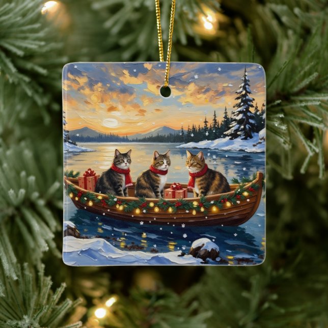 Adorno De Cerámica Maine Coon Cat Christmas Boat Holiday (Árbol)