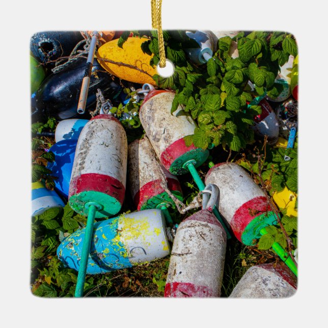 Adorno De Cerámica Maine Lobster Buoys (Anverso)