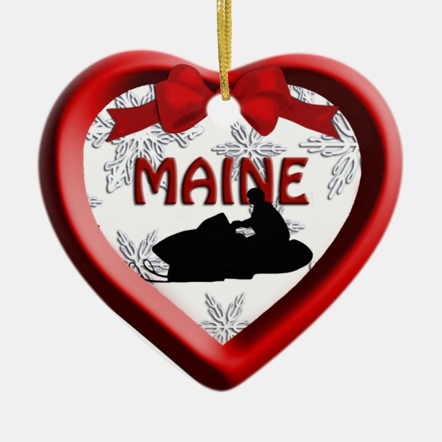 Adorno De Cerámica Maine Snowmobile Heart Christmas Ornament (Frente)