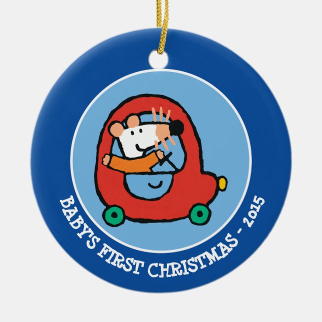 Adorno De Cerámica Maisy conduce un auto rojo recortado (Frente)