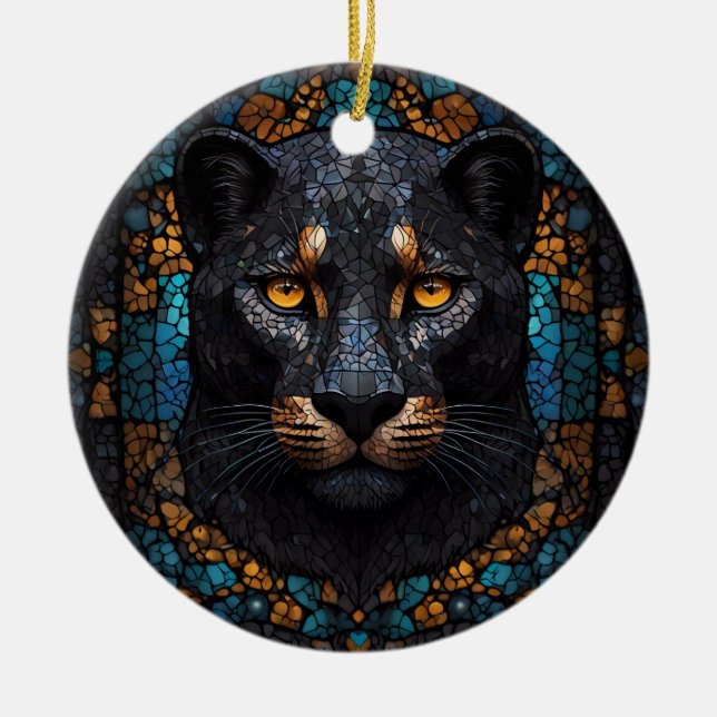 Adorno De Cerámica Majestad Mosaica: La pantera negra (Frente)
