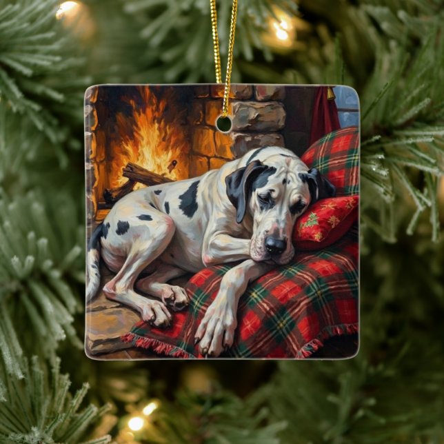 Adorno De Cerámica Majestic Great Dane Asleep by Fireplace Cozy (Árbol)