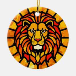 Adorno De Cerámica Majestic Lion Sunburst Circle Design