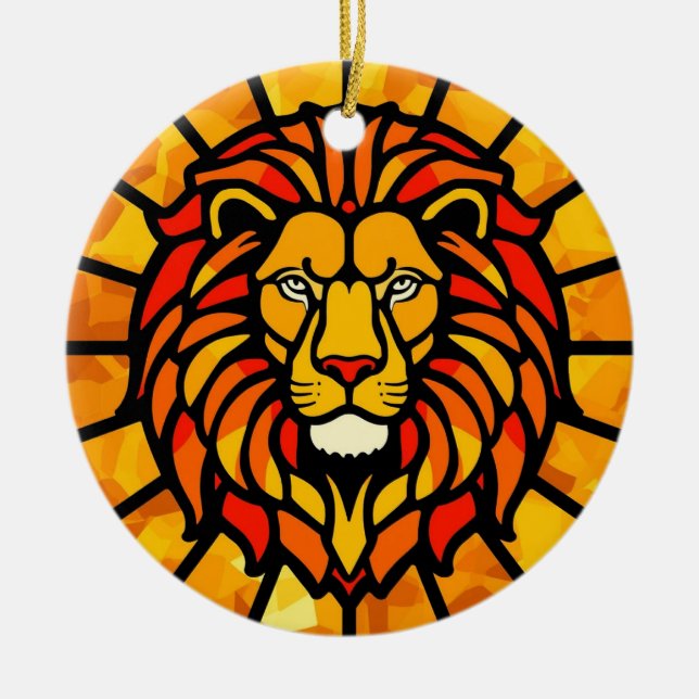 Adorno De Cerámica Majestic Lion Sunburst Circle Design (Frente)