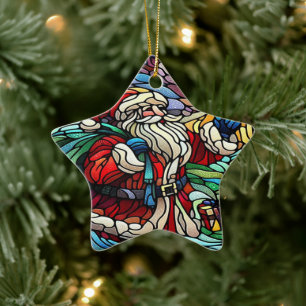 Adorno De Cerámica Majestic Sed Glass Santa y Reindeer