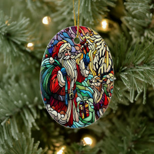 Adorno De Cerámica Majestic Sed Glass Santa y Reindeer