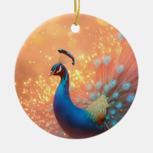 Adorno De Cerámica Majestuoso Pavo Real con Plumaje Vibrante