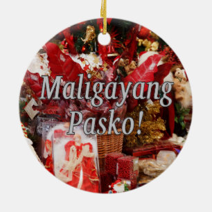 Adorno De Cerámica ¡Maligayang Pasko! Feliz Navidad en Tagalog wf