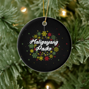 Adorno De Cerámica Maligayang Pasko Snowflakes, Navidades de Filipina