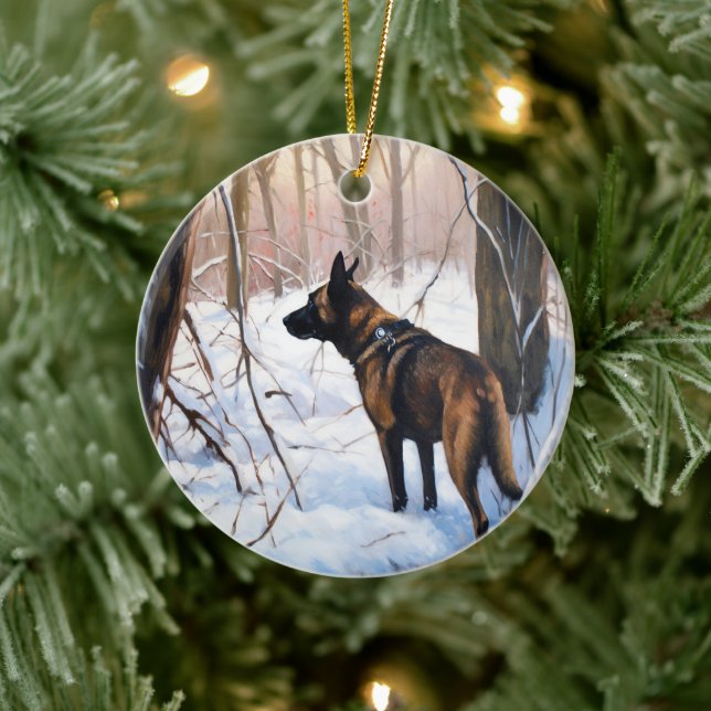 Adorno De Cerámica Malinois belga deja que neven a Navidades (Árbol)