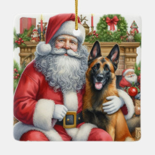 Adorno De Cerámica Malinois belga vintage personalizado con Santa